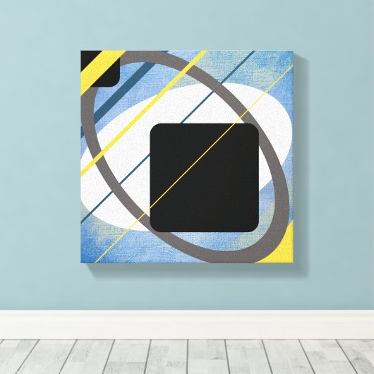 Geel en blauw Geometrisch design omlijnd Canvas (Insitu (Houten vloer))