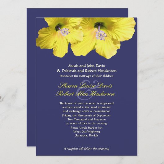 Geel en blauw hibiscus Weddenschap Kaart (Voorkant / Achterkant)