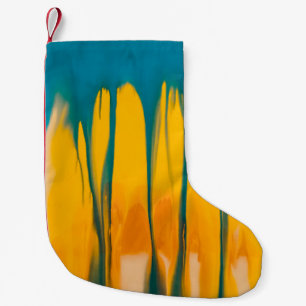 Geel en blauw kleding kleine kerstsok