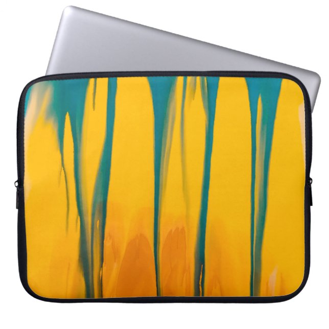 Geel en blauw kleding laptop sleeve (Voorkant)