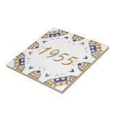 Geel en blauw klein huisnummer tegeltje (Zijkant)