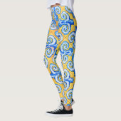 Geel en Blauw Mediterraans Patroon Tegels Leggings (Links)