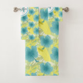 geel en blauw monogram bloem  bad handdoek (Insitu)