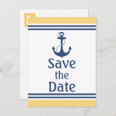 Geel en Blauw Nautisch Sla de Datum op Aankondigingskaart (Voorkant / Achterkant)