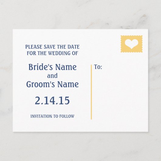 Geel en Blauw Nautisch Sla de Datum op Aankondigingskaart (Achterkant)