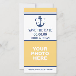 Geel en Blauw Nautische Foto sparen de Datum Save The Date