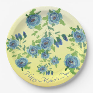 Geel en blauw papieren bordje