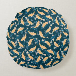 Geel en blauw patroon - Koi Fish Rond Kussen