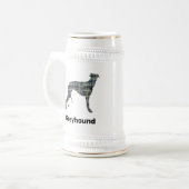 Geel- en blauw rasterlijnen voor grijnshond bierpul (Voorkant links)