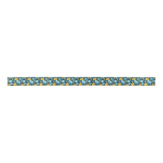 geel en blauw Retro Bloemen Lint (Voorkant)