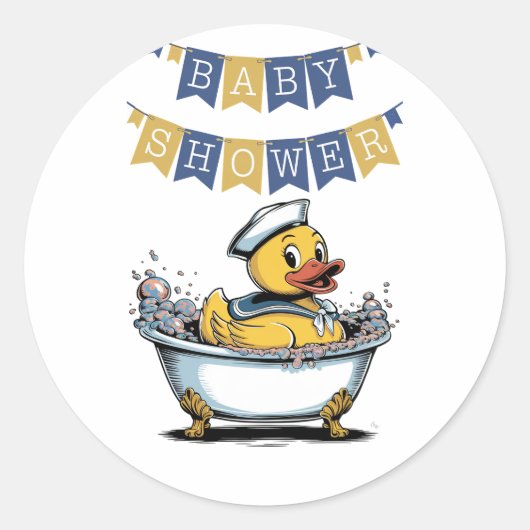 Geel en blauw Rubber Duck Boy Baby shower Ronde Sticker (Voorkant)