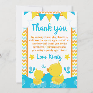 Geel en blauw Rubber Ducky Polka Baby shower Bedankkaart