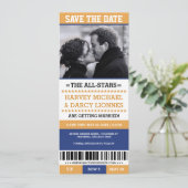Geel en Blauw Sportticket Bewaar de Datum Kaart (Staand voorkant)