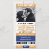 Geel en Blauw Sportticket Bewaar de Datum Kaart (Voorkant)
