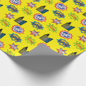 Geel en blauw Superheld Metropolis Cadeaupapier (Hoek)