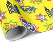 Geel en blauw Superheld Metropolis Cadeaupapier (Rol Hoek)