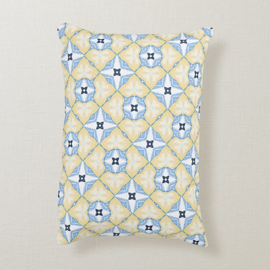 Geel en blauw Tegel Accent Kussen (Achterkant (Verticaal))