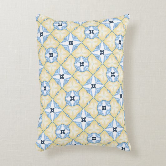 Geel en blauw Tegel Accent Kussen (Voorkant(Verticaal))