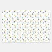 Geel en blauw Tulip Flower Pattern Inpakpapier Vel (Voorkant 2)