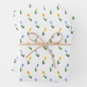 Geel en blauw Tulip Flower Pattern Inpakpapier Vel (In situ)