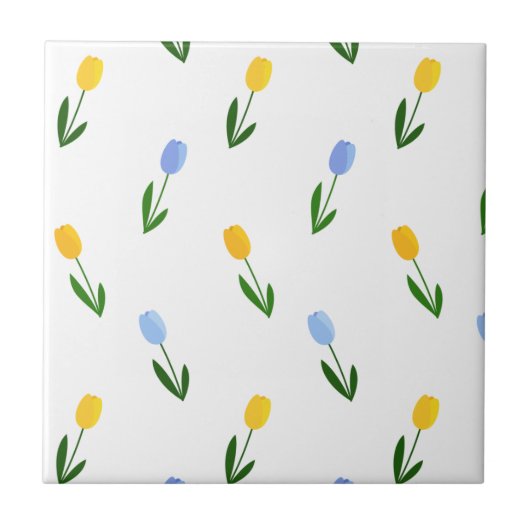 Geel en blauw Tulip Flower Pattern Tegeltje (Voorkant)