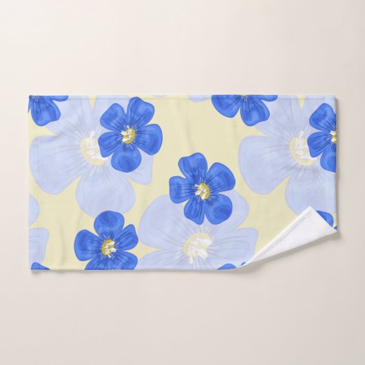 Geel en blauw Waterverf Floral Monogram Set Bad Handdoek (Handdoek)