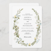 Geel en Blauw Wildflower Bruiloft Kaart (Voorkant / Achterkant)