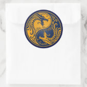 Geel en Blauw Yin Yang Dragons Ronde Sticker (Tas)