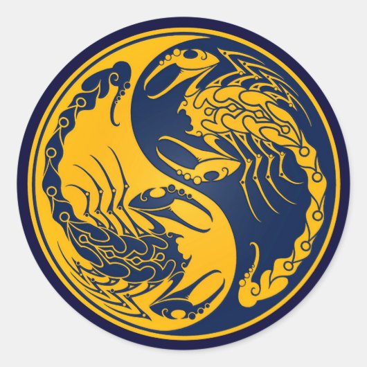Geel en Blauw Yin Yang Scorpions Ronde Sticker (Voorkant)