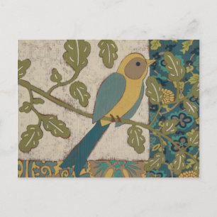 Geel en Blauwgroen blauw vogel op een Tak Briefkaart
