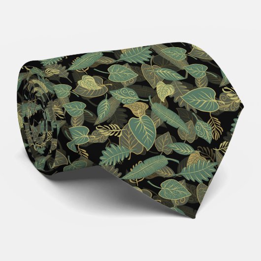 Geel en Blauwgroen groen herfstpatroon Stropdas (Opgerold)