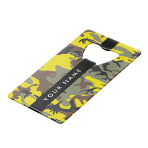Geel en Bruin Camouflage Je naam Personaliseer Kredietkaart Flessenopener
