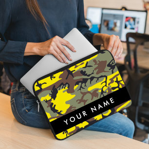 Geel en Bruin Camouflage Je naam Personaliseer Laptop Sleeve