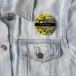 Geel en Bruin Camouflage Je naam Personaliseer Ronde Button 5,7 Cm