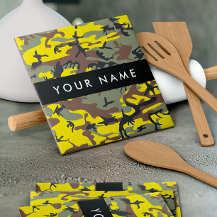 Geel en Bruin Camouflage Je naam Personaliseer Tegeltje