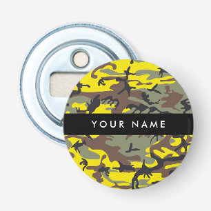 Geel en bruin Camouflage Jouw naam Personaliseren Button Flesopener