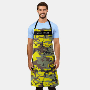 Geel en bruin Camouflage Jouw naam Personaliseren Schort