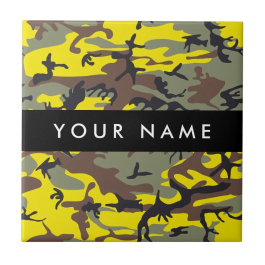 Geel en bruin Camouflage Jouw naam Personaliseren Tegeltje (Voorkant)