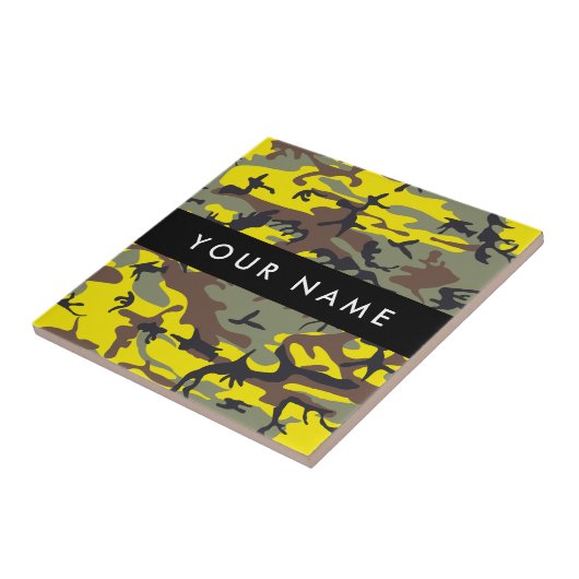 Geel en bruin Camouflage Jouw naam Personaliseren Tegeltje (Zijkant)