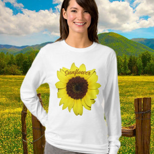 Geel en Bruin Grote Heldere Zonnebloem Fotografisc T-shirt