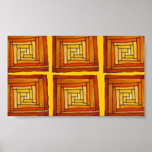 geel en bruin kunstdecostijlpatroon poster (Voorkant)
