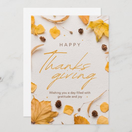 Geel en bruin minimalistisch Happy Thanksgiving Feestdagenkaart (Voorkant / Achterkant)