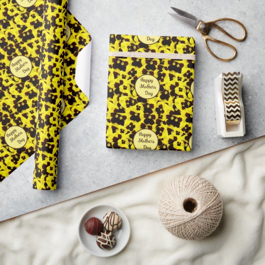 Geel en bruin pansies Moederdag, Cadeaupapier (Crafts)