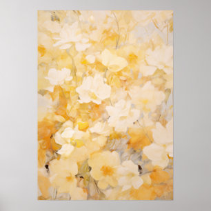 Geel en Crème Abstracte Bloemen Poster