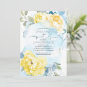 Geel en Dusty Blue Floral Afstuderen Kaart (Staand voorkant)