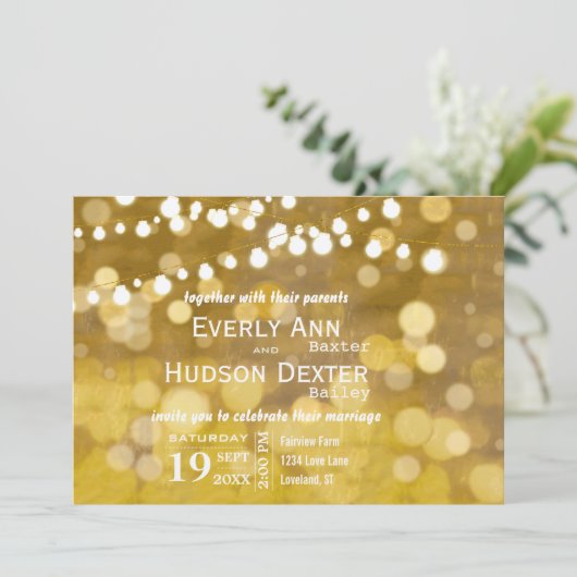Geel en goudbos Lichten Garland Weddenschap Kaart (Staand voorkant)