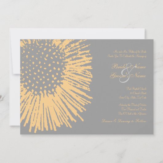 Geel en Grijs Abstract Bloemen Huwelijksuitnodigin Kaart (Voorkant)