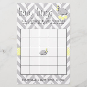 Geel en grijs Baby shower Bingo Flyer