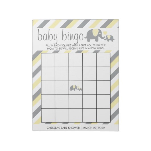 Geel en grijs Baby shower met breukrijst - Bingo Notitieblok (Gedraaid)