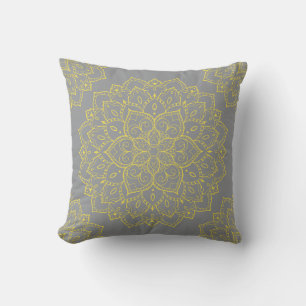 Geel en grijs Boho Mandala Pillow Kussen